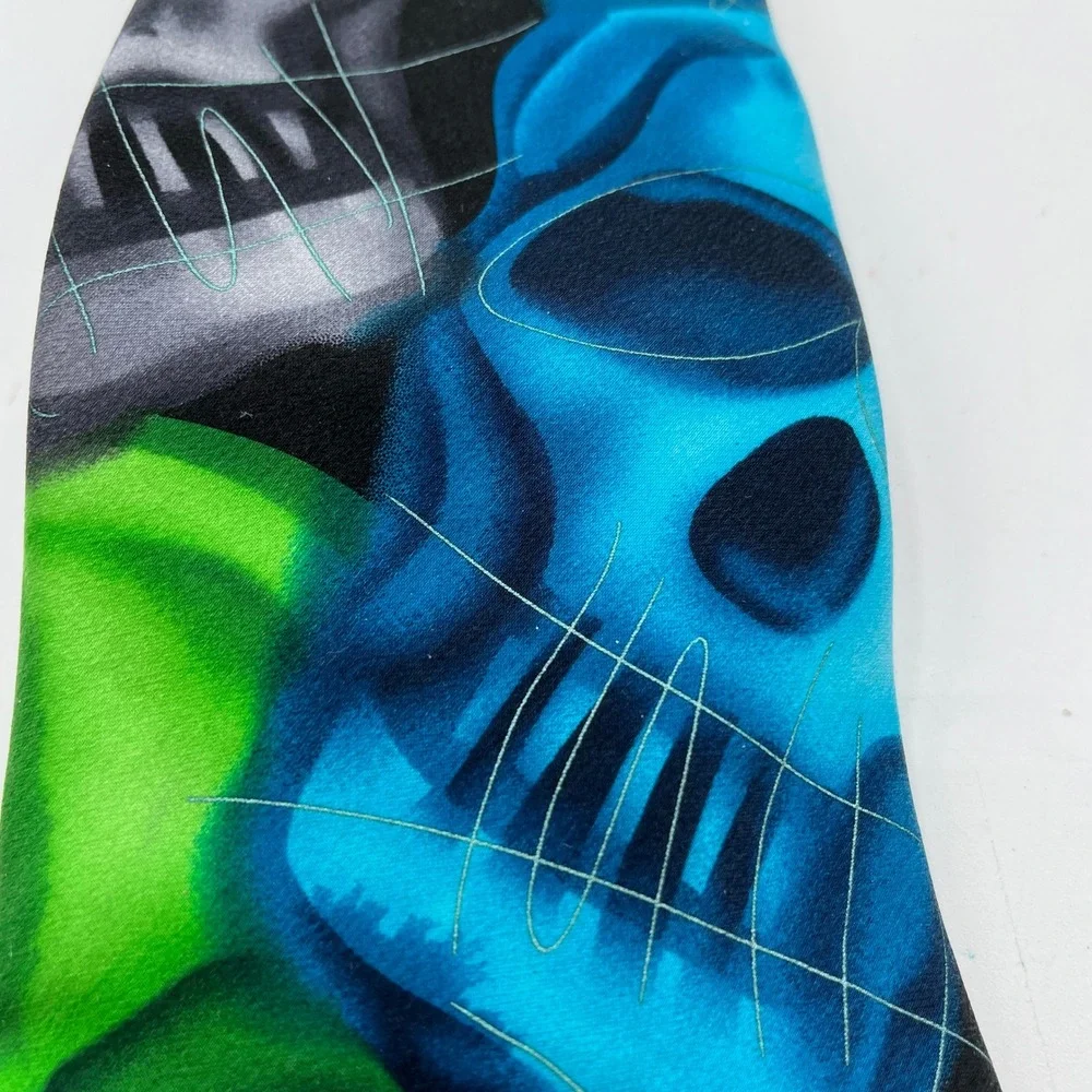 Jerry Garcia Plague Entity Collection 62 Silk Skull Tie Green Blue Black Grunge
